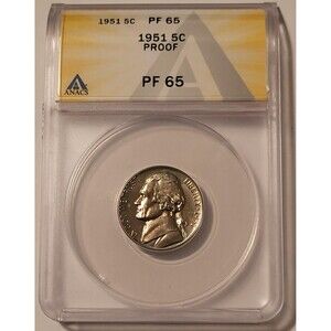 1951 Jefferson Nickel PF65 ANACS Toning Low Proof Mintage